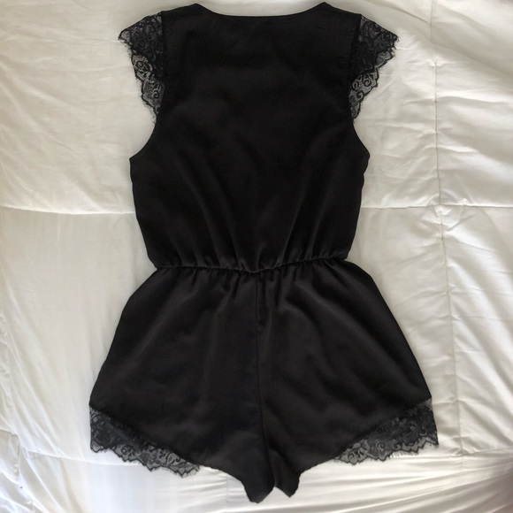 Wrap Front Romper with Lace Trim - Picture 2 of 5